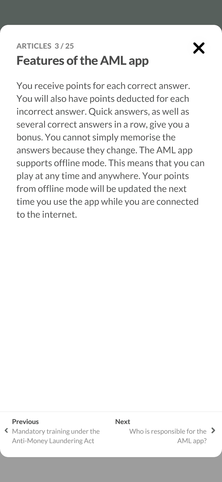 Screenshot from the AML app (3/13)