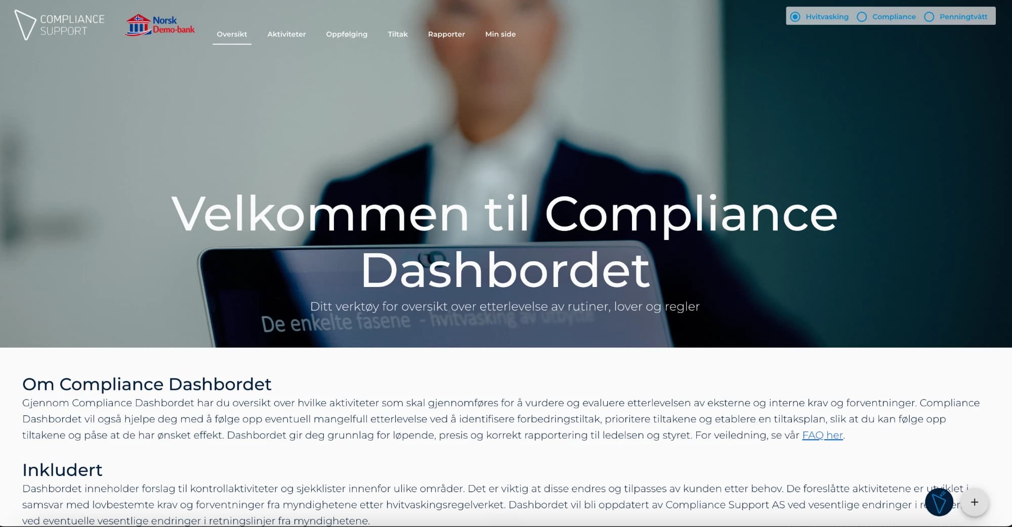 Skjermbilde av Compliance Dashbordet